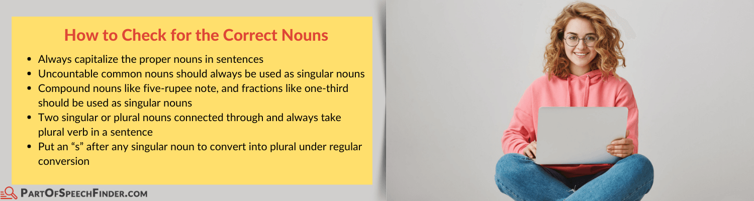 how to check for the correct nouns in sentences